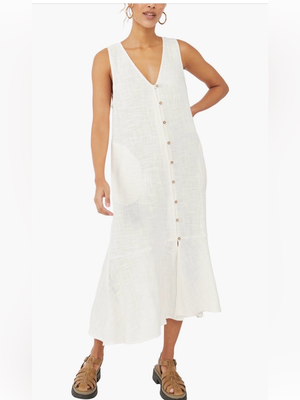 Free People Valerie Off White Sleeveless Button-Front Maxi Dress